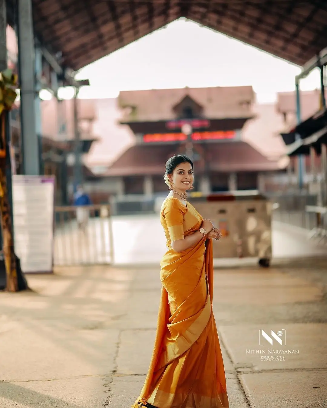 Malayalam Actress Anusree Nair in Orange Saree Blouse